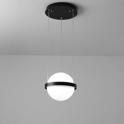 Spherical LED Hanging Fixture for Kitchen Island & Dining Area – Adjustable Height Black Metal Pendant with Dual-Tone Lighting, 8.7 in Acryl