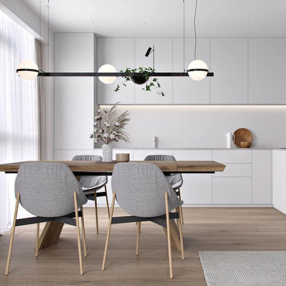 Spherical LED Hanging Fixture for Kitchen Island & Dining Area – Adjustable Height Black Metal Pendant with Dual-Tone Lighting, 8.7 in Acryl