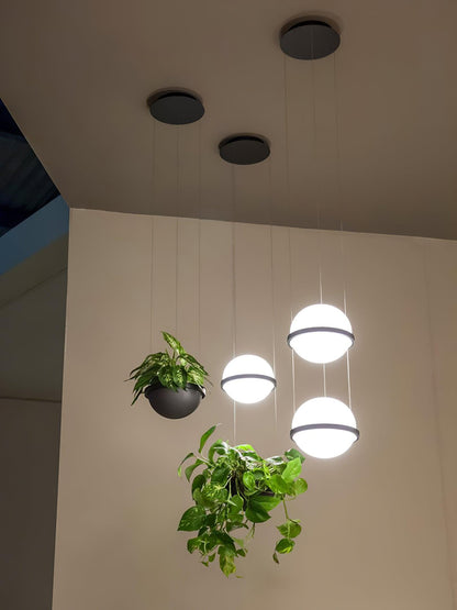 Spherical LED Hanging Fixture for Kitchen Island & Dining Area – Adjustable Height Black Metal Pendant with Dual-Tone Lighting, 8.7 in Acryl