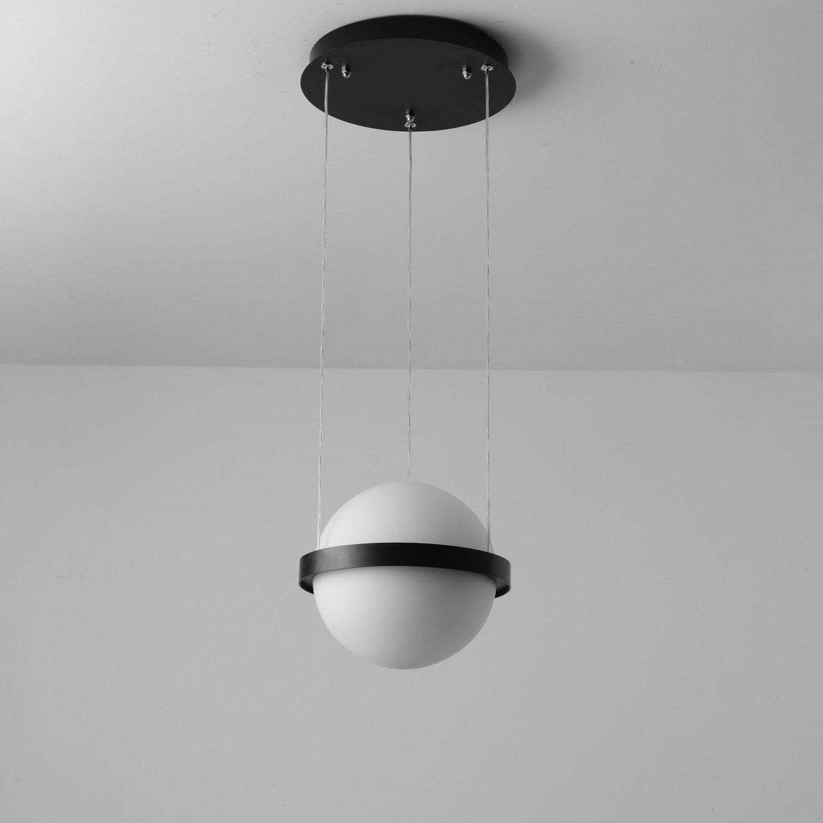 Spherical LED Hanging Fixture for Kitchen Island & Dining Area – Adjustable Height Black Metal Pendant with Dual-Tone Lighting, 8.7 in Acryl