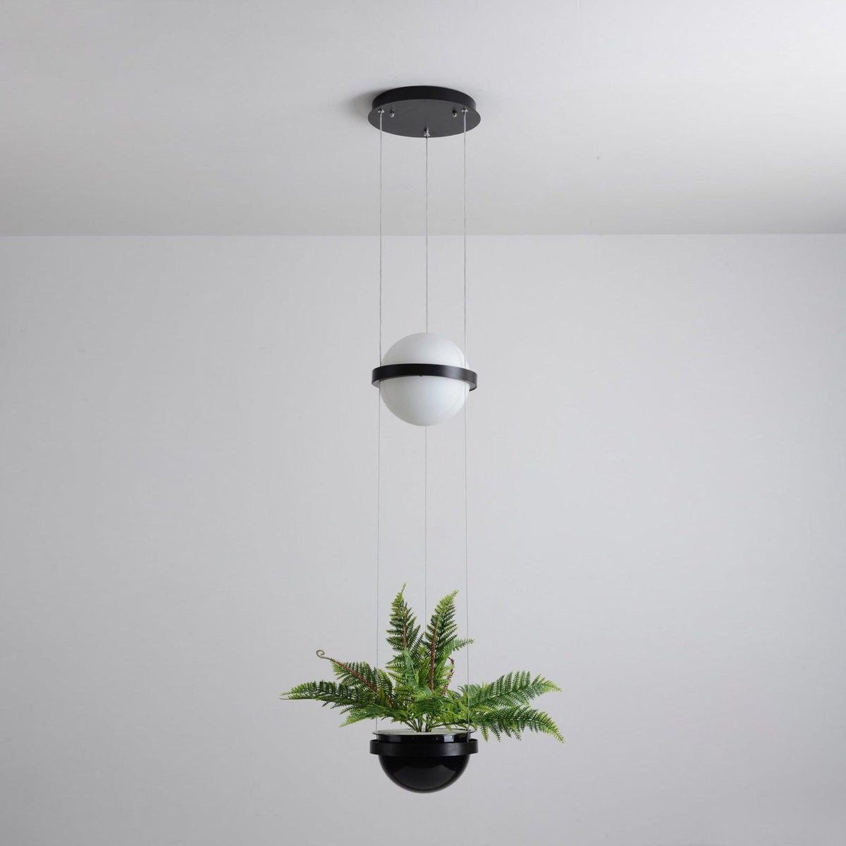 Spherical LED Hanging Fixture for Kitchen Island & Dining Area – Adjustable Height Black Metal Pendant with Dual-Tone Lighting, 8.7 in Acryl