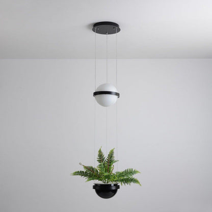 Spherical LED Hanging Fixture for Kitchen Island & Dining Area – Adjustable Height Black Metal Pendant with Dual-Tone Lighting, 8.7 in Acryl