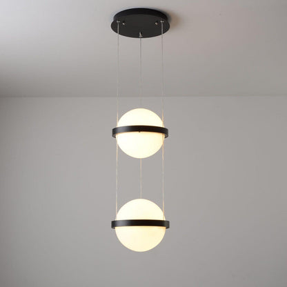 Spherical LED Hanging Fixture for Kitchen Island & Dining Area – Adjustable Height Black Metal Pendant with Dual-Tone Lighting, 8.7 in Acryl
