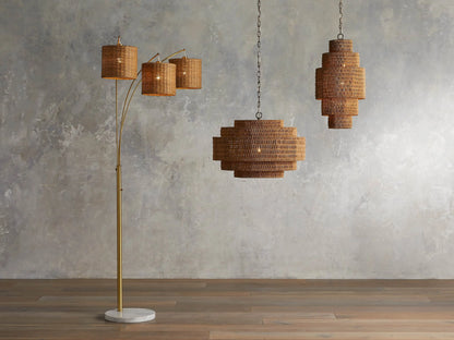 Woven Rattan Ceiling Chandelier with Layered Dome Shade – 28 or 40 Inch Natural Boho Pendant Light for Dining Room, Bedroom, Living Room