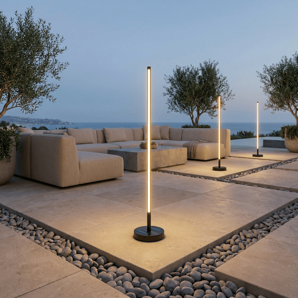 Solar-Powered Patio Floor Lamp with Wireless Charging for Outdoor Spaces