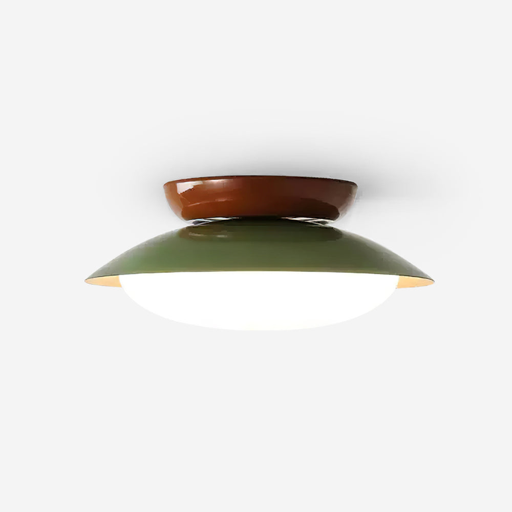 Flush-Mount LED Dome Light 10-Inch Metal Fixture Green Brown for Kitchen Bathroom Covered Patio Hallway Entryway Low-Profile Warm Glow 3000K