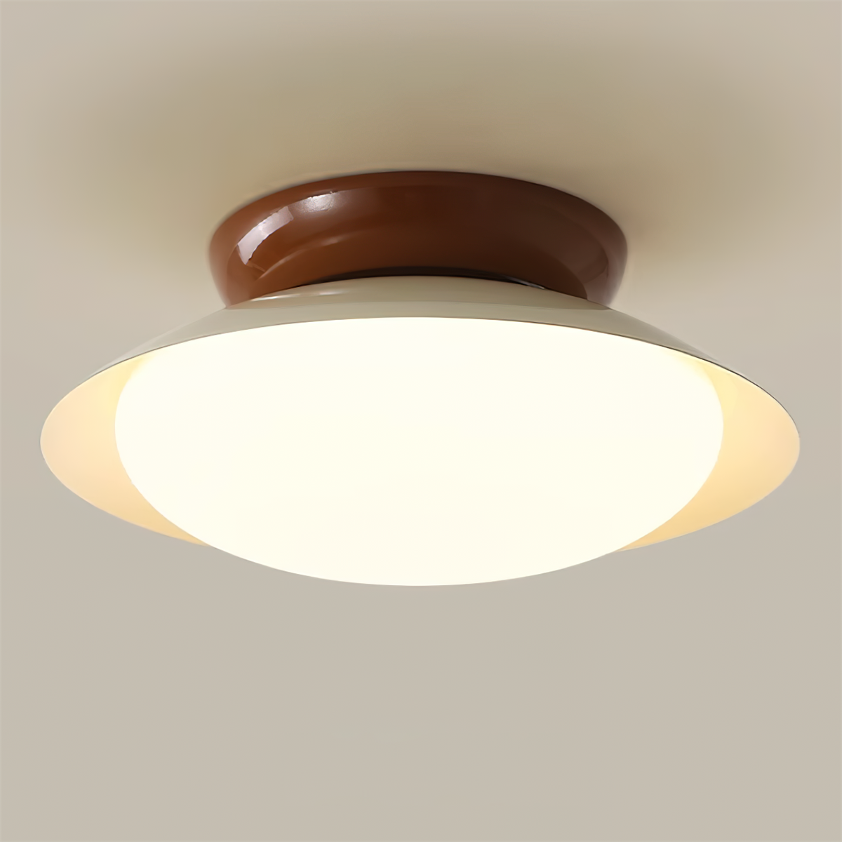 Flush-Mount LED Dome Light 10-Inch Metal Fixture Green Brown for Kitchen Bathroom Covered Patio Hallway Entryway Low-Profile Warm Glow 3000K