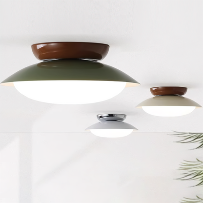Flush-Mount LED Dome Light 10-Inch Metal Fixture Green Brown for Kitchen Bathroom Covered Patio Hallway Entryway Low-Profile Warm Glow 3000K