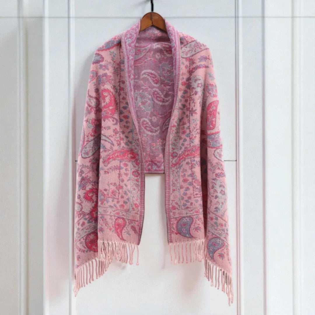 Pavia Women's Poncho Shawl - Soft Microfiber, Double-Sided Paisley Design