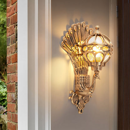 Aplique de pared para exteriores Peacock – Lámpara vintage de aluminio con pantalla de cristal, clasificación IP55