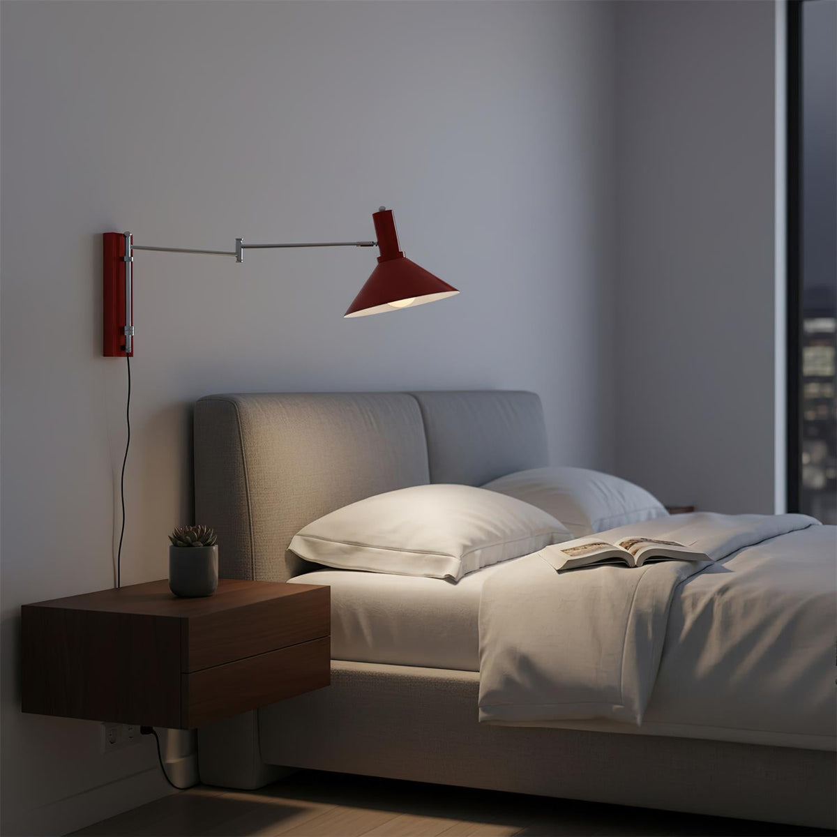 Rotating Sconce with Pivoting Head for Bedroom, Bathroom & Hallway – Metal Fixture in White, Black, Red – 10-Inch Adjustable Design