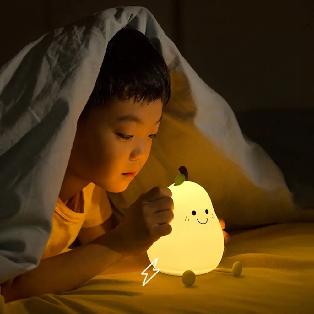 Squishy Pear Night Light for Kids, Rechargeable LED Touch Lamp with 7 Color Modes, Soft Silicone Nursery Nightlight for Children's Bedroom