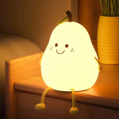 Squishy Pear Night Light for Kids, Rechargeable LED Touch Lamp with 7 Color Modes, Soft Silicone Nursery Nightlight for Children's Bedroom