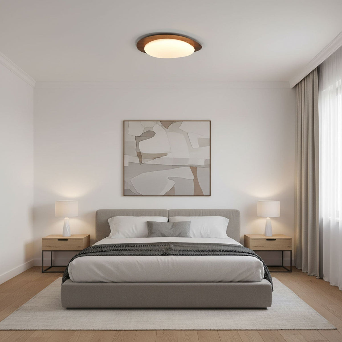 Flush Mount LED Ceiling Light Round 12 in Walnut Finish 12W Indoor for Bedroom Living Room Dining Room Kitchen Hallway Foyer Dimmable Low Pr