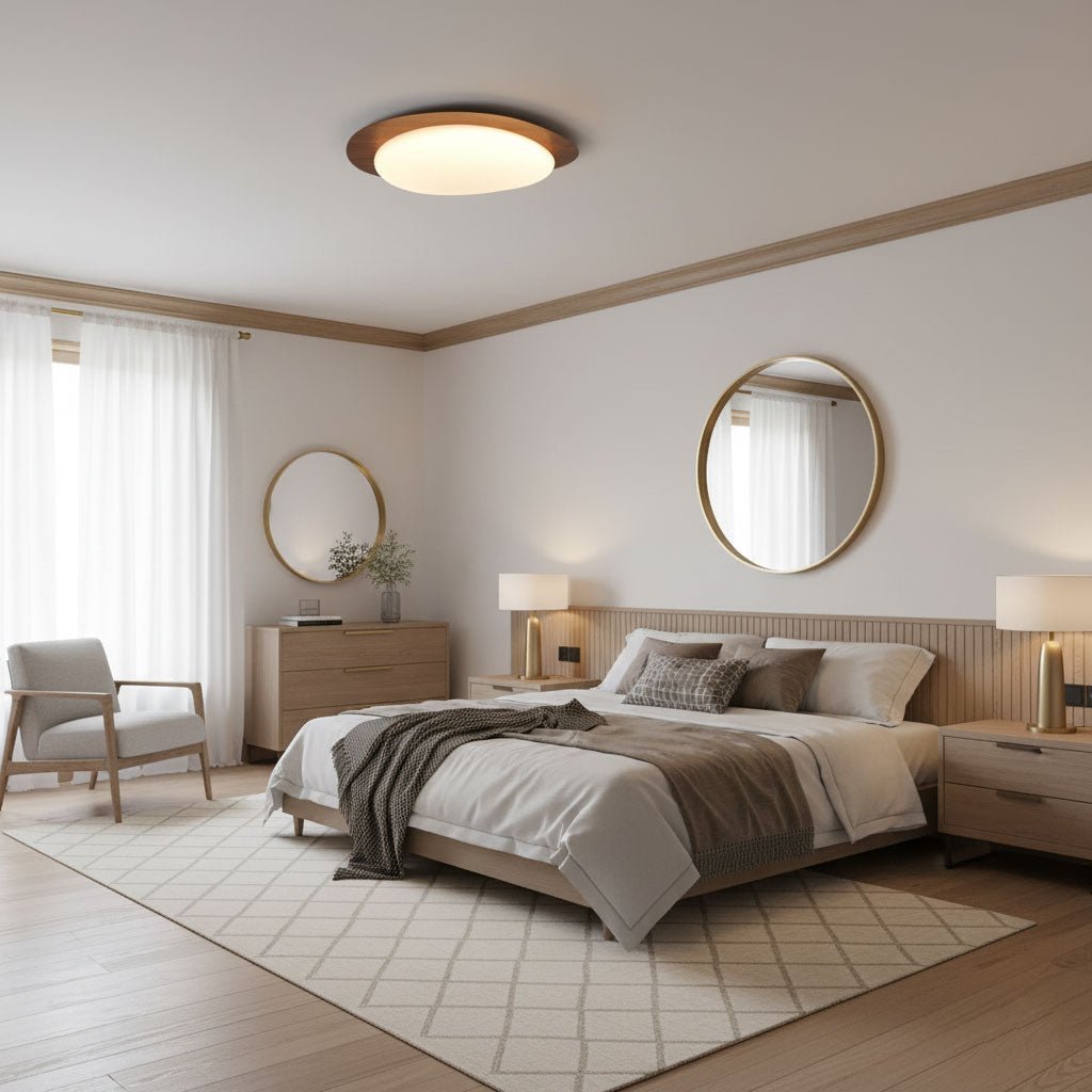Flush Mount LED Ceiling Light Round 12 in Walnut Finish 12W Indoor for Bedroom Living Room Dining Room Kitchen Hallway Foyer Dimmable Low Pr