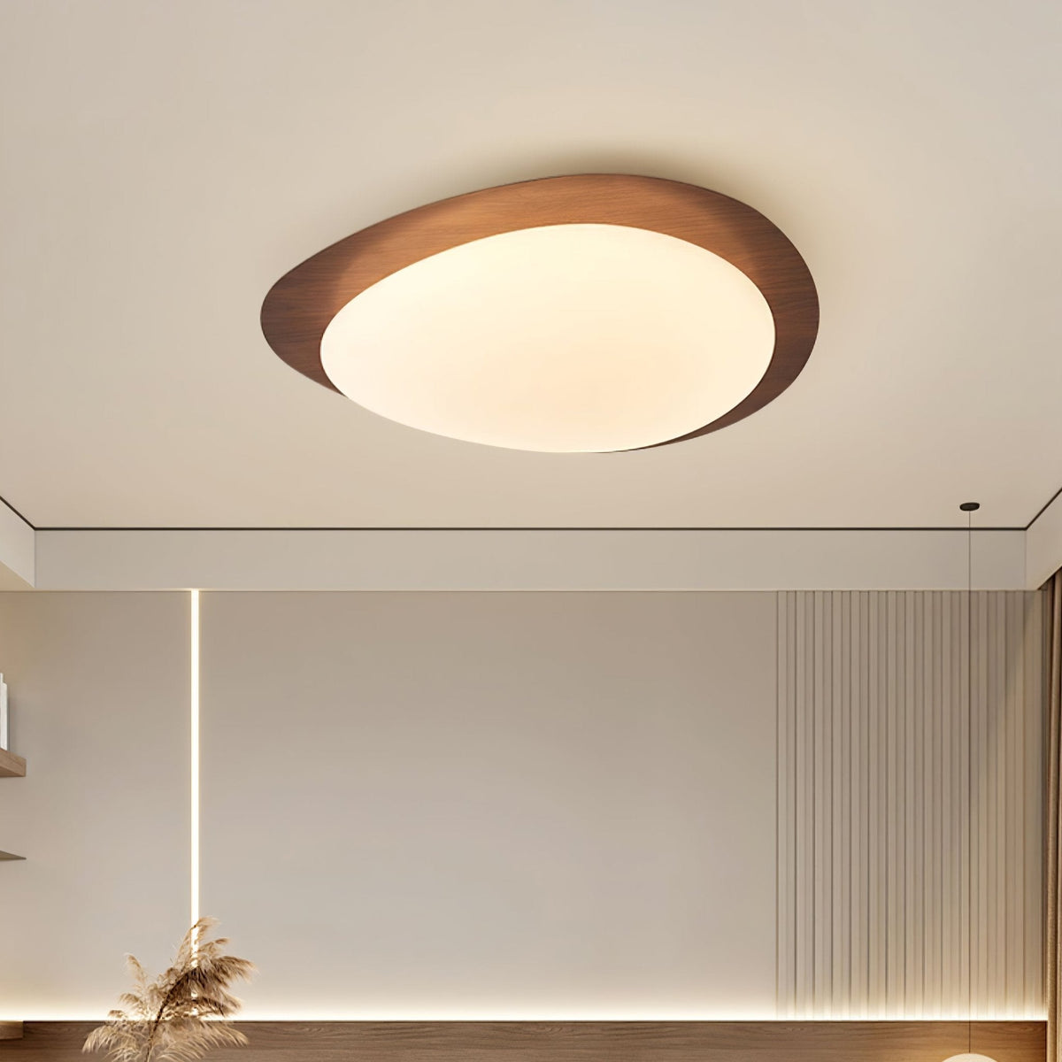 Flush Mount LED Ceiling Light Round 12 in Walnut Finish 12W Indoor for Bedroom Living Room Dining Room Kitchen Hallway Foyer Dimmable Low Pr