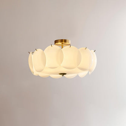 Layered Glass Disc Overhead Fixture in Warm Copper | Adjustable Light Semi-Flush Chandelier for Entryway, Kitchen Island & Bedroom Ceiling