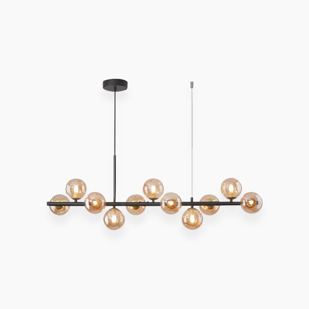 Globe Pendant Light 7-Bulb Island Chandelier Gold Metal Frame Clear Amber Smoky Glass Spheres Linear Hanging Fixture Kitchen Dining Room Tab