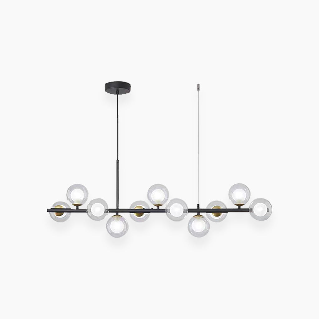 Globe Pendant Light 7-Bulb Island Chandelier Gold Metal Frame Clear Amber Smoky Glass Spheres Linear Hanging Fixture Kitchen Dining Room Tab
