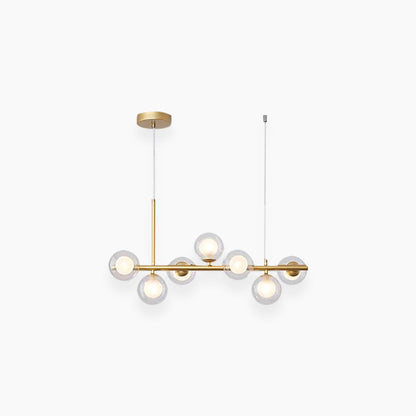 Globe Pendant Light 7-Bulb Island Chandelier Gold Metal Frame Clear Amber Smoky Glass Spheres Linear Hanging Fixture Kitchen Dining Room Tab