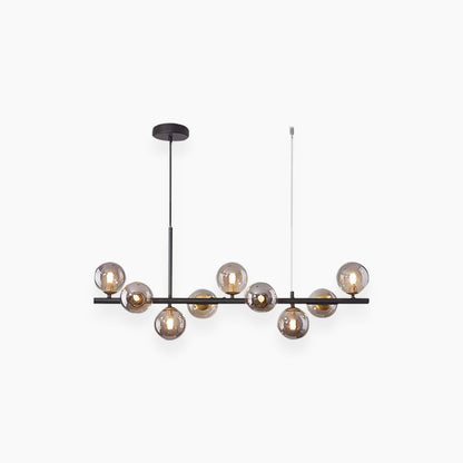 Globe Pendant Light 7-Bulb Island Chandelier Gold Metal Frame Clear Amber Smoky Glass Spheres Linear Hanging Fixture Kitchen Dining Room Tab