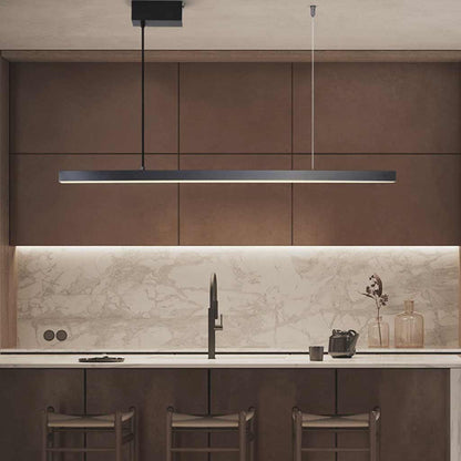 Linear LED Ceiling Fixture Brass Finish Adjustable Height Dimmable Remote Control for Kitchen Island Dining Room Table Modern Hanging Light