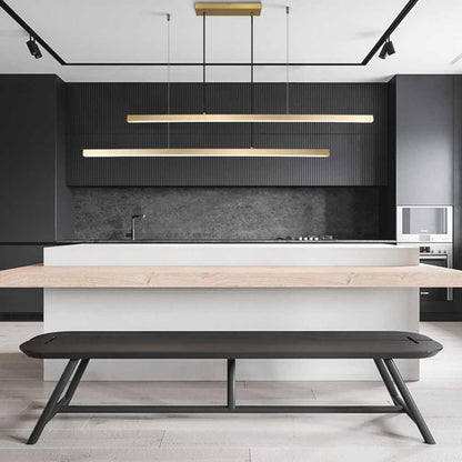 Linear LED Ceiling Fixture Brass Finish Adjustable Height Dimmable Remote Control for Kitchen Island Dining Room Table Modern Hanging Light