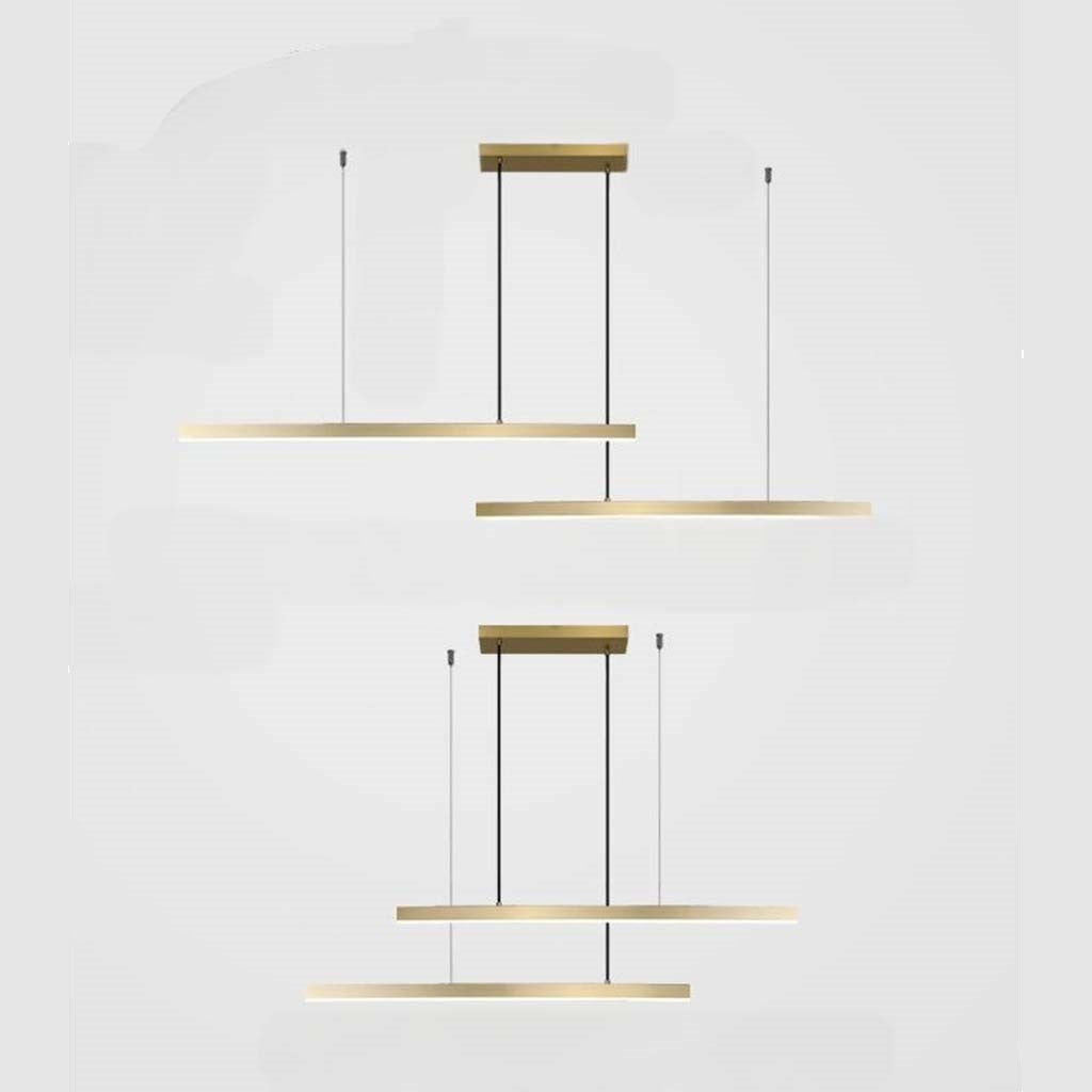 Linear LED Ceiling Fixture Brass Finish Adjustable Height Dimmable Remote Control for Kitchen Island Dining Room Table Modern Hanging Light