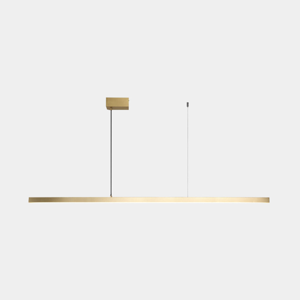 Linear LED Ceiling Fixture Brass Finish Adjustable Height Dimmable Remote Control for Kitchen Island Dining Room Table Modern Hanging Light