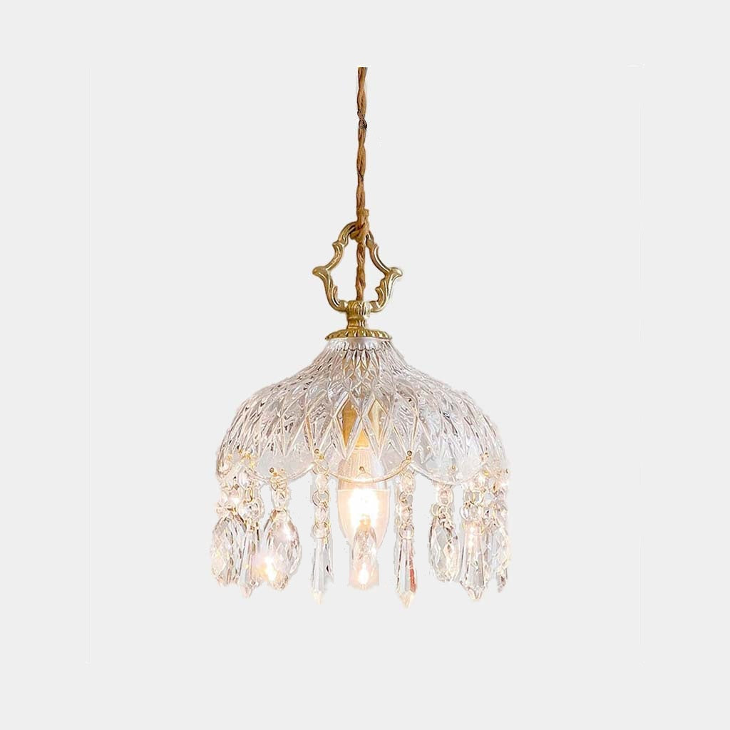 Glass Drop Ceiling Fixture with Brass Accents & Adjustable Color Temp for Kitchen Dining Bedroom Hallway