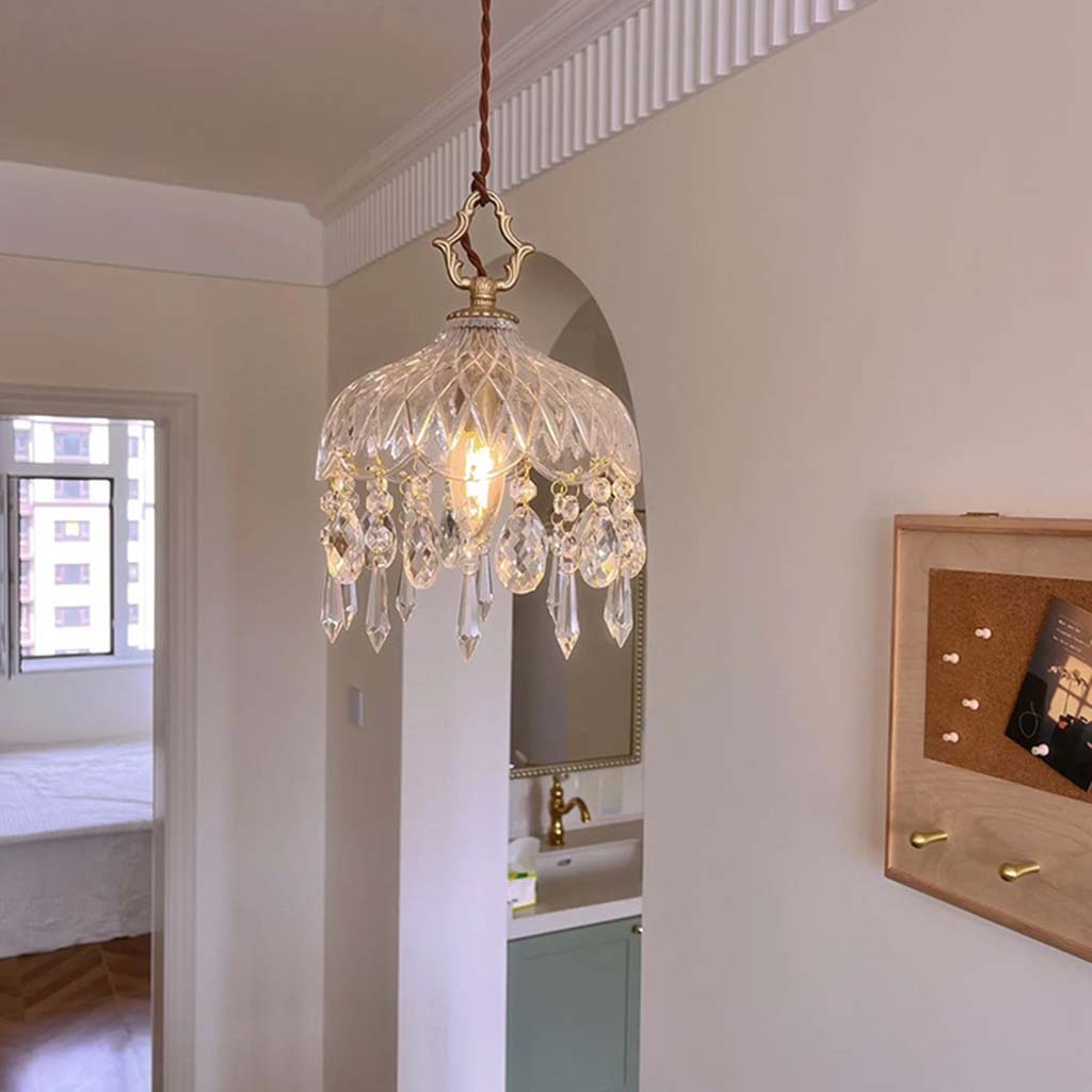 Glass Drop Ceiling Fixture with Brass Accents & Adjustable Color Temp for Kitchen Dining Bedroom Hallway