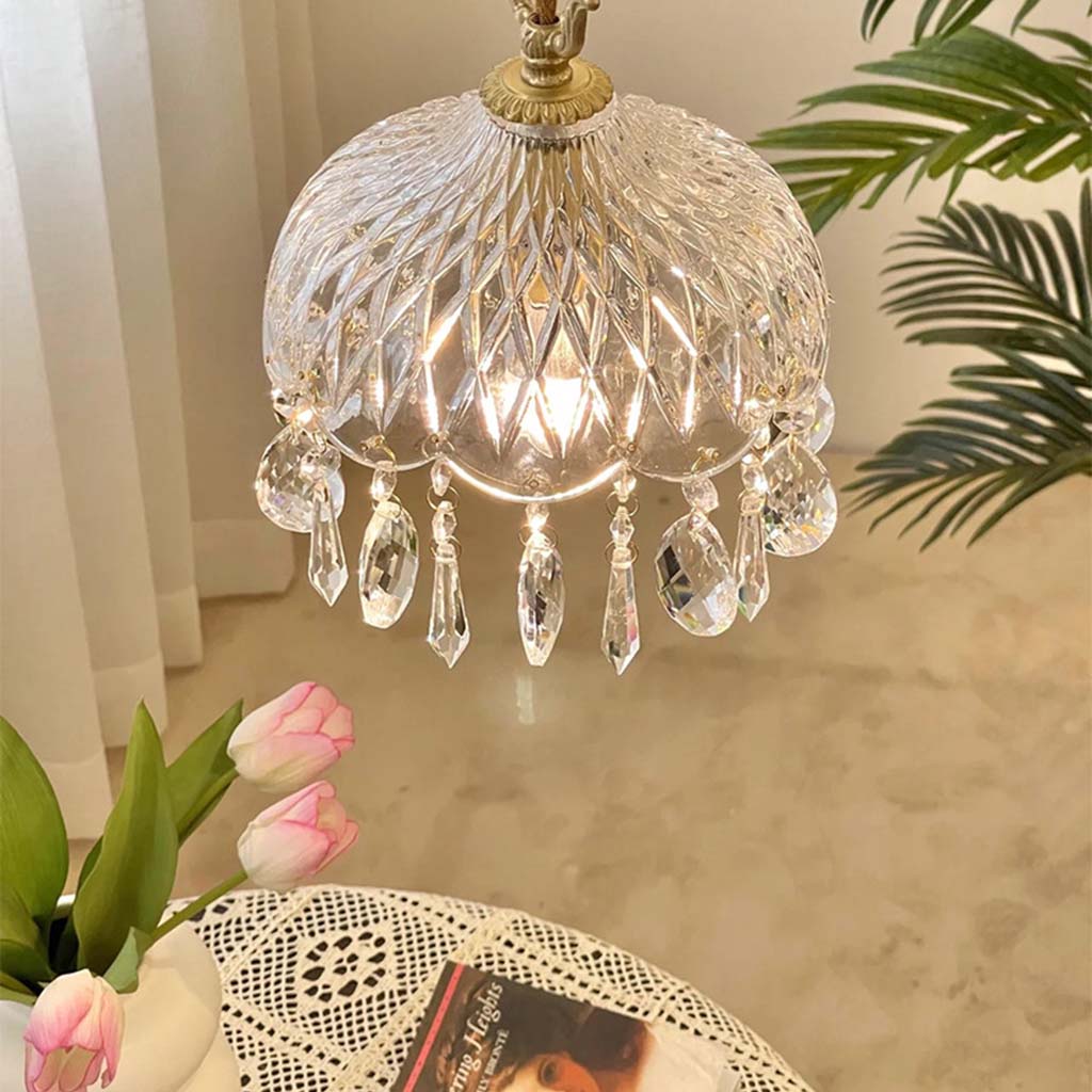 Glass Globe Ceiling Fixture with Crystal Accents – Adjustable Color Temperature 2700K-7000K for Kitchen Island, Bedroom, or Entryway – 8 in