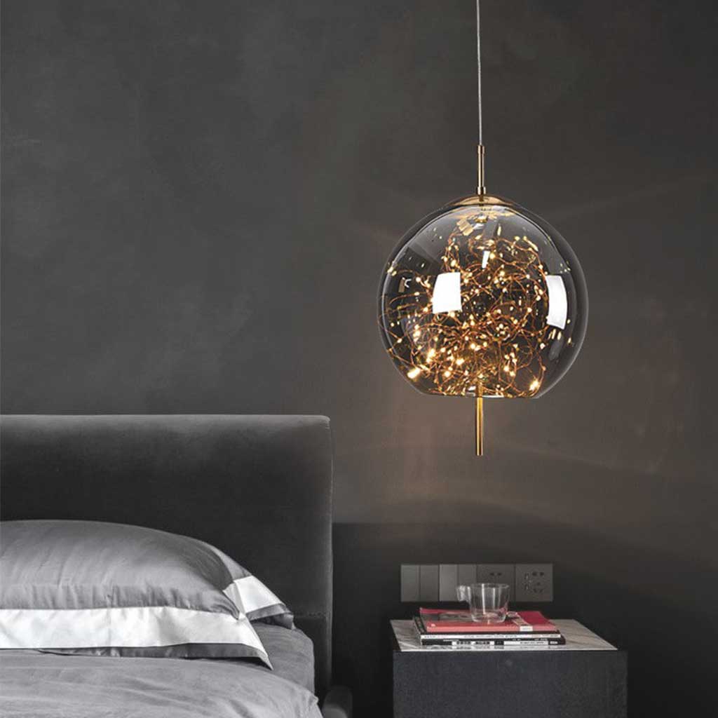 Glass Hanging Light Fixture with Adjustable Temperature Control for Dining Room Kitchen Bedroom | Nordic Style Ceiling Drop Lamp with Star P