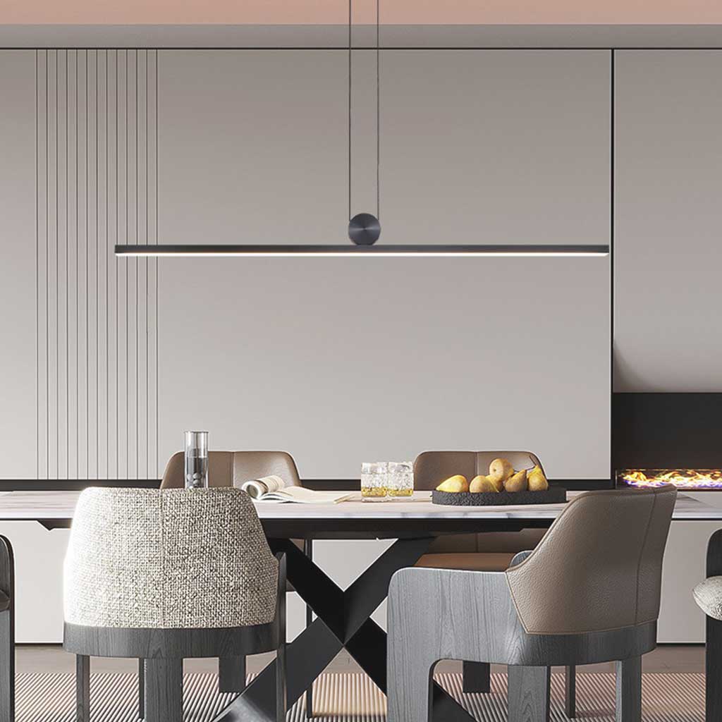 Linear LED Ceiling Light 39-Inch Dimmable Remote Control Aluminum Black Fixture for Dining Kitchen Island Bar Modern Minimalist Hanging Lamp