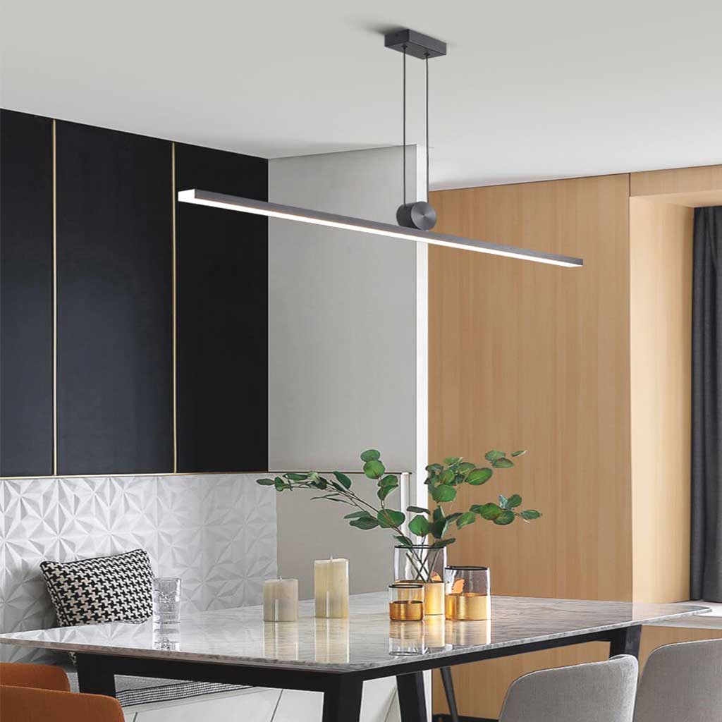 Linear LED Ceiling Light 39-Inch Dimmable Remote Control Aluminum Black Fixture for Dining Kitchen Island Bar Modern Minimalist Hanging Lamp