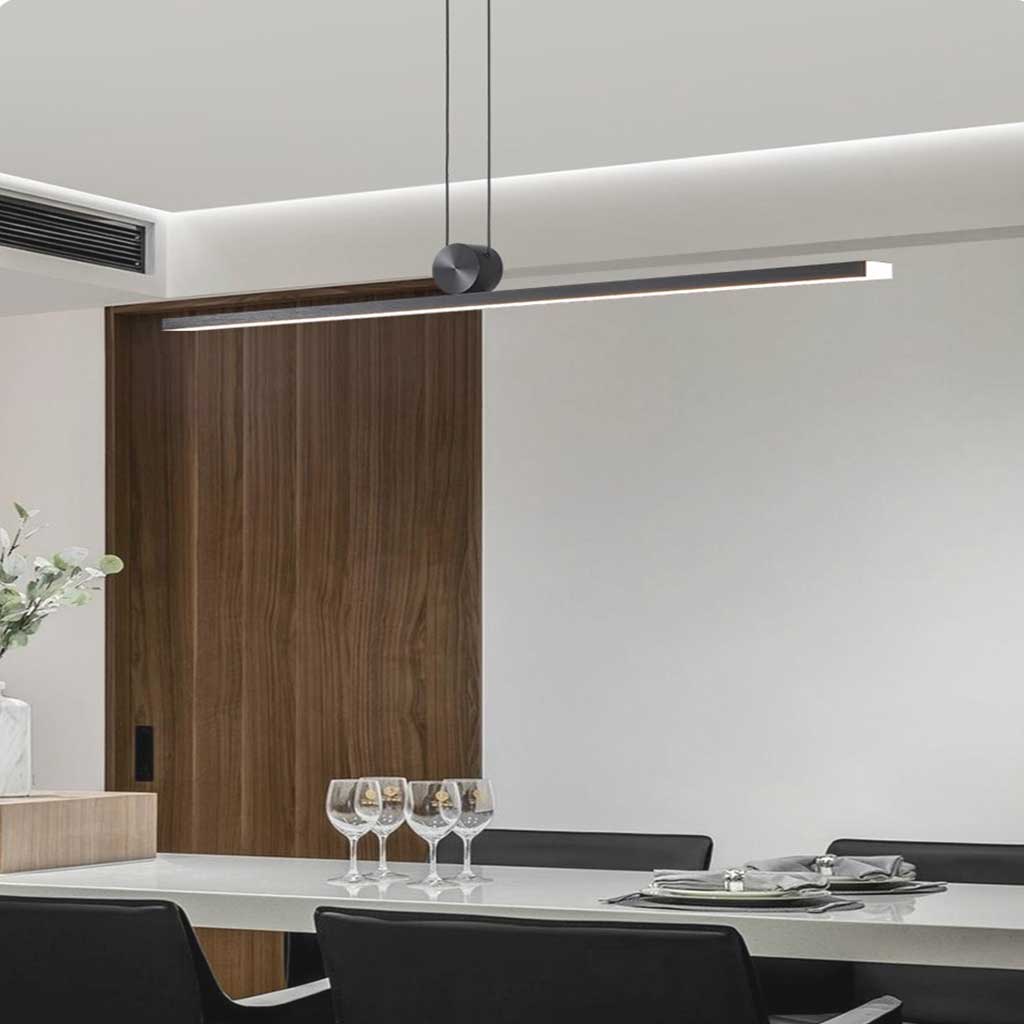 Linear LED Ceiling Light 39-Inch Dimmable Remote Control Aluminum Black Fixture for Dining Kitchen Island Bar Modern Minimalist Hanging Lamp