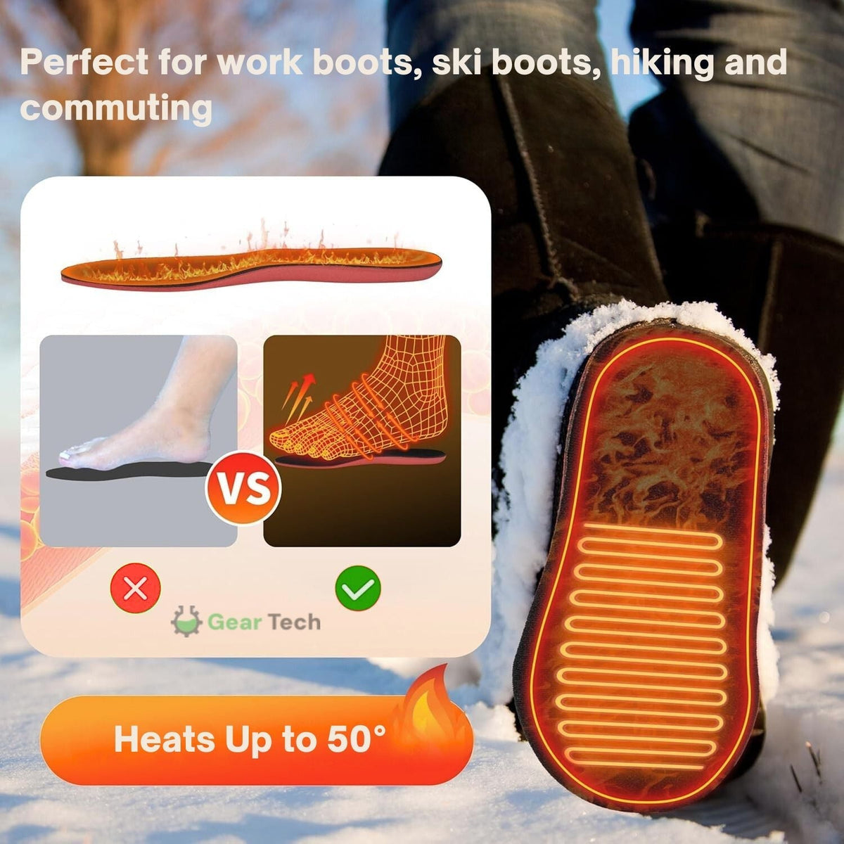 Rechargeable Heated Insoles – USB Battery-Powered Thermal Shoe Inserts for Winter, Skiing, Hiking & Outdoor Work