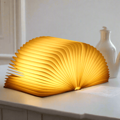 Rechargeable LED Book Light – Wooden Folding Accent Lamp for Reading Nook, Bedroom Nightstand & Home Decor