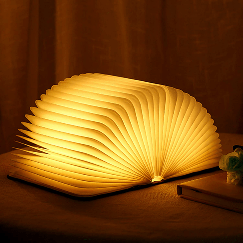 Rechargeable LED Book Light – Wooden Folding Accent Lamp for Reading Nook, Bedroom Nightstand & Home Decor