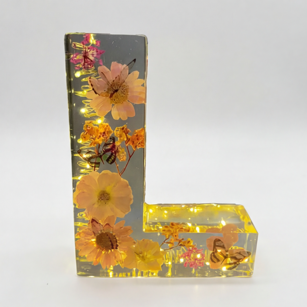 Ortekor Personalized Floral Resin Letter Light | Unique Home Decor with Warm LED Glow for a Calming Atmosphere