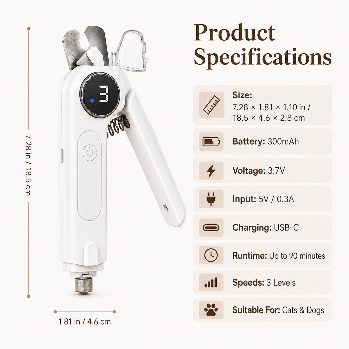 Ortekor 2-in-1 Pet Electric Nail Clipper & Grinder with LED Light