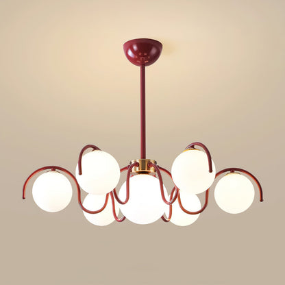 Multi-Arm Glass Globe Ceiling Light 30 Inch Spread Red Metal Kitchen Island Chandelier for Dining Table Modern Branch Fixture Indoor Hanging