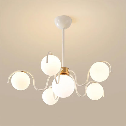 Multi-Arm Glass Globe Ceiling Light 30 Inch Spread Red Metal Kitchen Island Chandelier for Dining Table Modern Branch Fixture Indoor Hanging