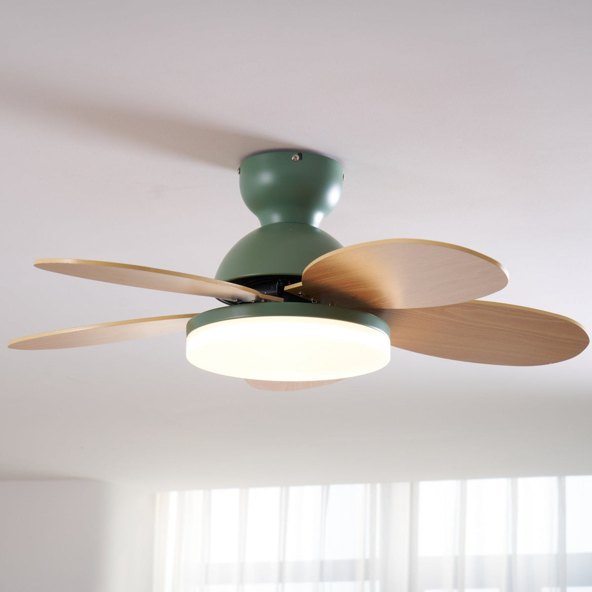 Indoor Ceiling Fan with LED Light 35 in Wood Blade Curved Design 6-Speed Remote Control DC Motor for Living Room Bedroom Dining Room Grey Gr