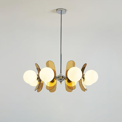 Floral Glass Pendant Light Chrome Accents Multi-Bulb Chandelier for Bedroom Office Dining Room Modern Ceiling Lighting Adjustable 59 in