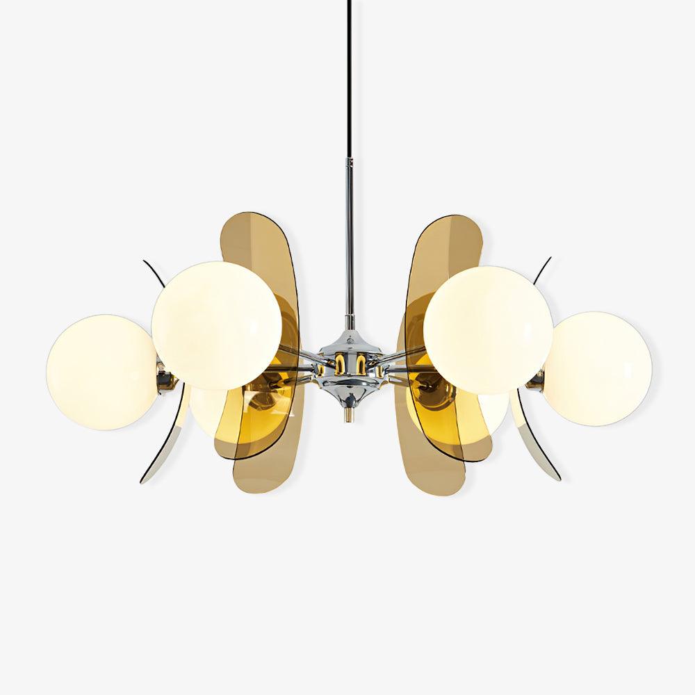 Floral Glass Pendant Light Chrome Accents Multi-Bulb Chandelier for Bedroom Office Dining Room Modern Ceiling Lighting Adjustable 59 in