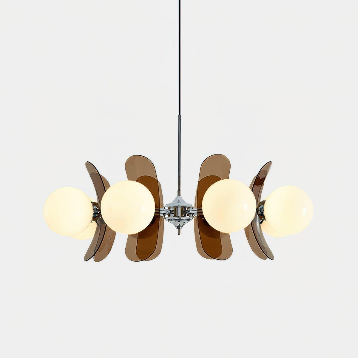 Floral Glass Pendant Light Chrome Accents Multi-Bulb Chandelier for Bedroom Office Dining Room Modern Ceiling Lighting Adjustable 59 in
