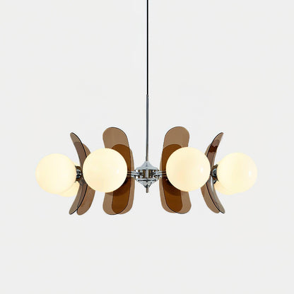 Floral Glass Pendant Light Chrome Accents Multi-Bulb Chandelier for Bedroom Office Dining Room Modern Ceiling Lighting Adjustable 59 in