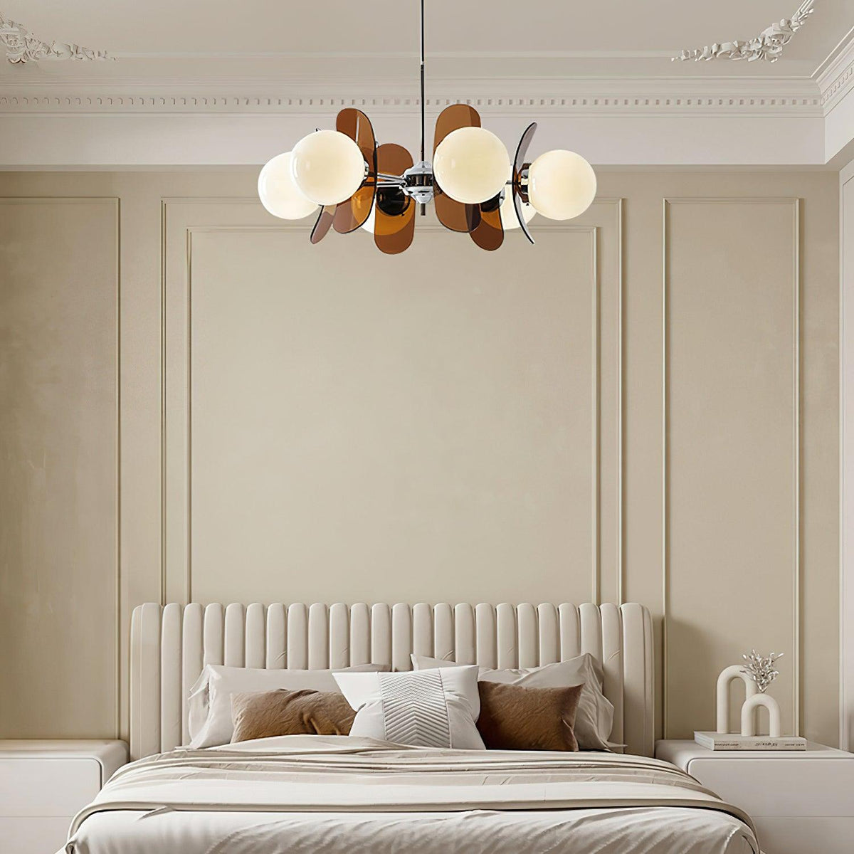 Floral Glass Pendant Light Chrome Accents Multi-Bulb Chandelier for Bedroom Office Dining Room Modern Ceiling Lighting Adjustable 59 in