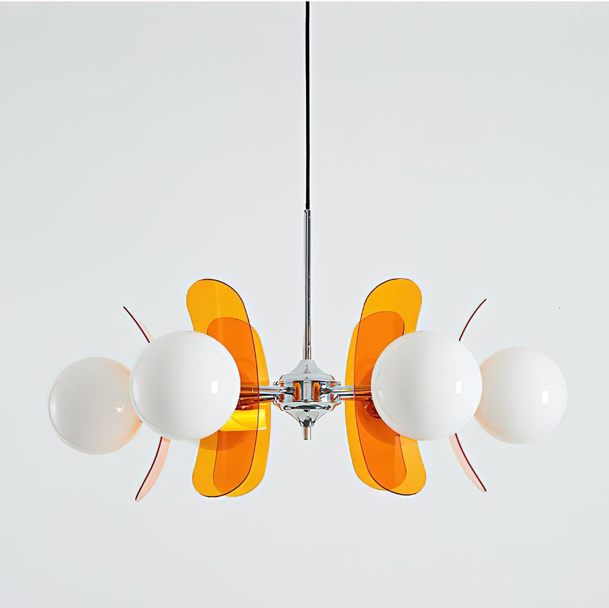 Floral Glass Pendant Light Chrome Accents Multi-Bulb Chandelier for Bedroom Office Dining Room Modern Ceiling Lighting Adjustable 59 in